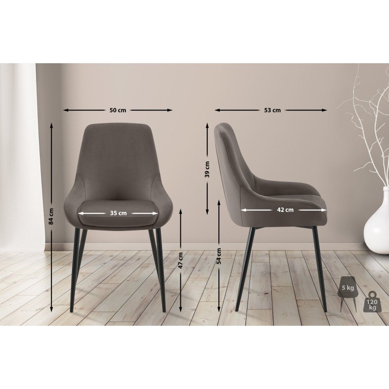 Chaise de salle à manger Elmira en velours noir anthracite