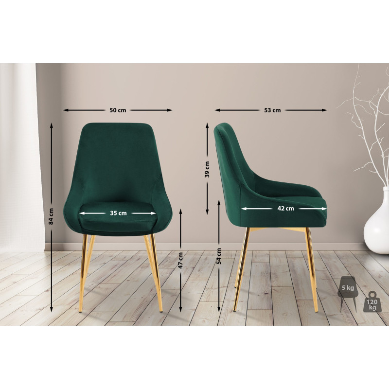 Chaise de salle à manger Elmira velours doré vert