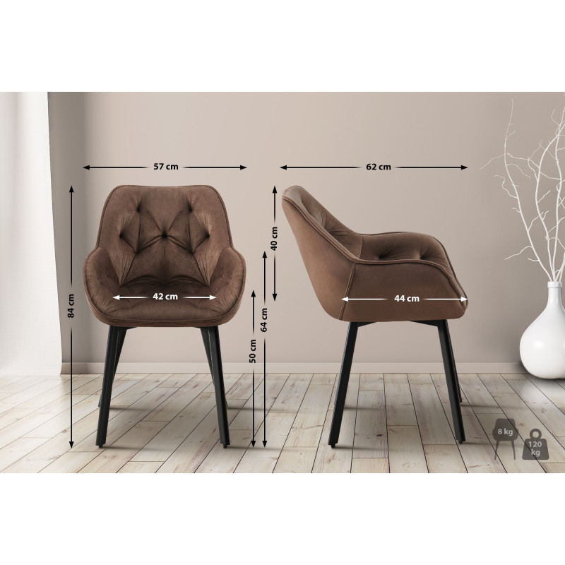 Chaise de salle à manger en velours Antigo brun
