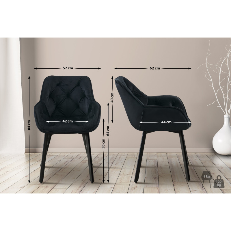 Chaise de salle à manger en velours Antigo noir