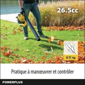 Souffleur de Feuilles Thermique Powerplus POWXG50400 - Souffleur a Essence de 26,5 cc, Vitesse d'Air Maximale de 198 km/h