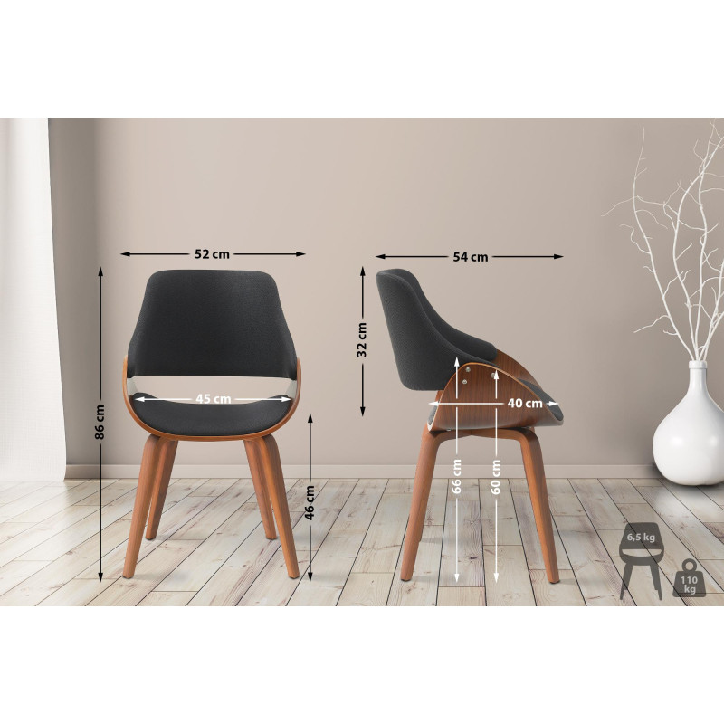 Chaise de salle à manger tissu Vangale noyer/noir