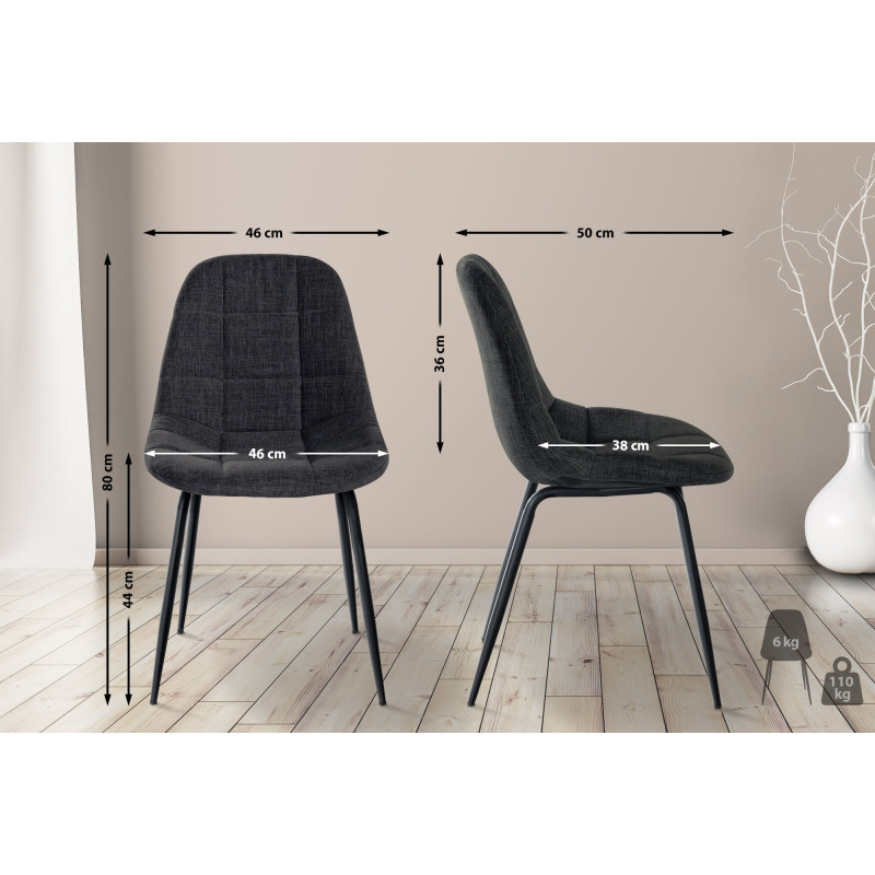 Lot de 2 chaises Tom en tissu gris foncé