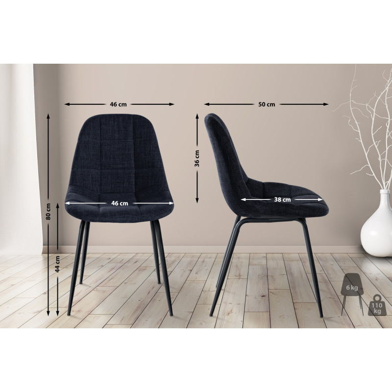 Lot de 2 chaises Tom en tissu noir
