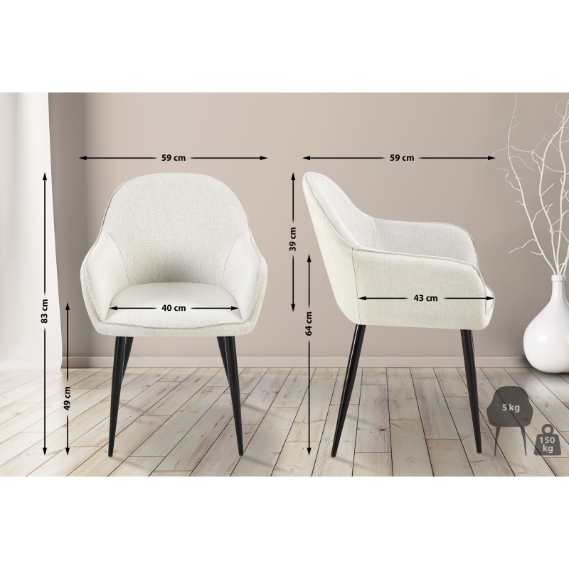 Lot de 2 chaises de salle à manger tissu Boise crème