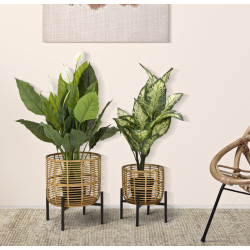 LOT DE 2 PORTE-VASE EN ROTIN CM Ø 41X47-33X39