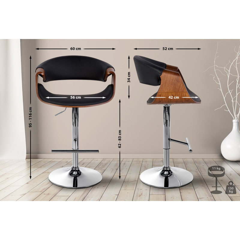 Tabouret de bar Foley simili cuir chêne noir