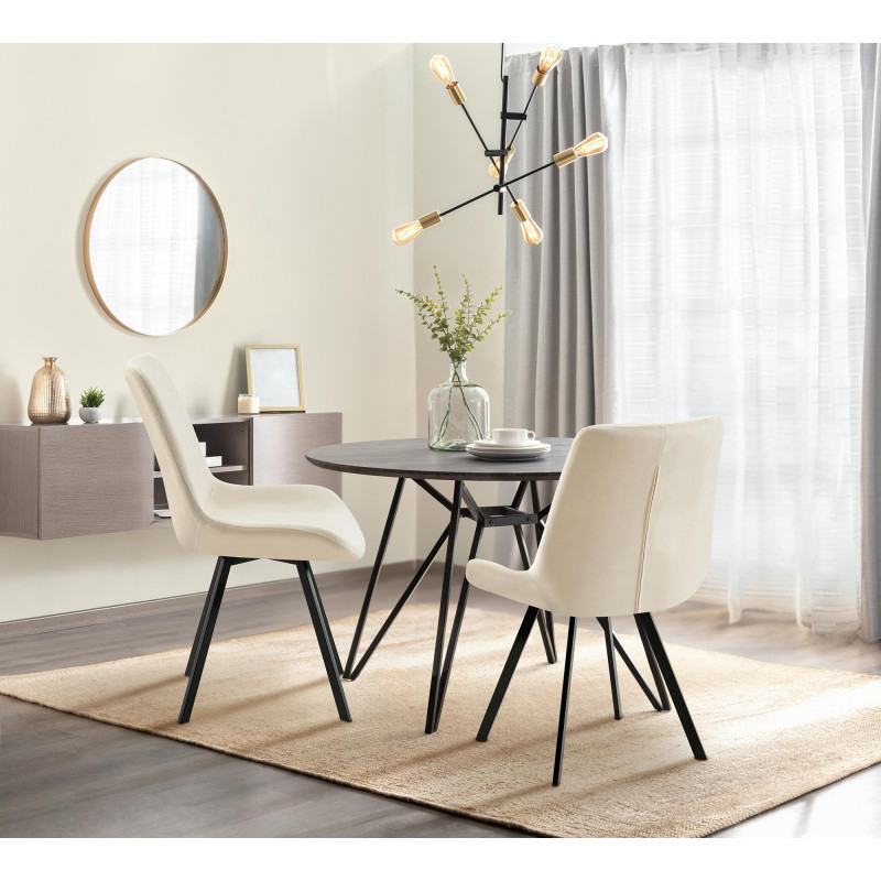 Chaise de salle à manger en velours Lewes crème