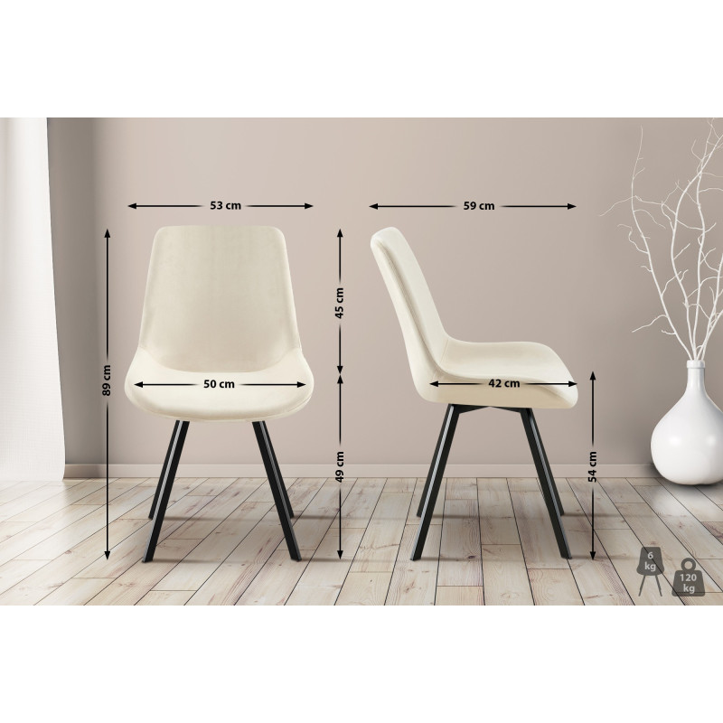 Chaise de salle à manger en velours Lewes crème