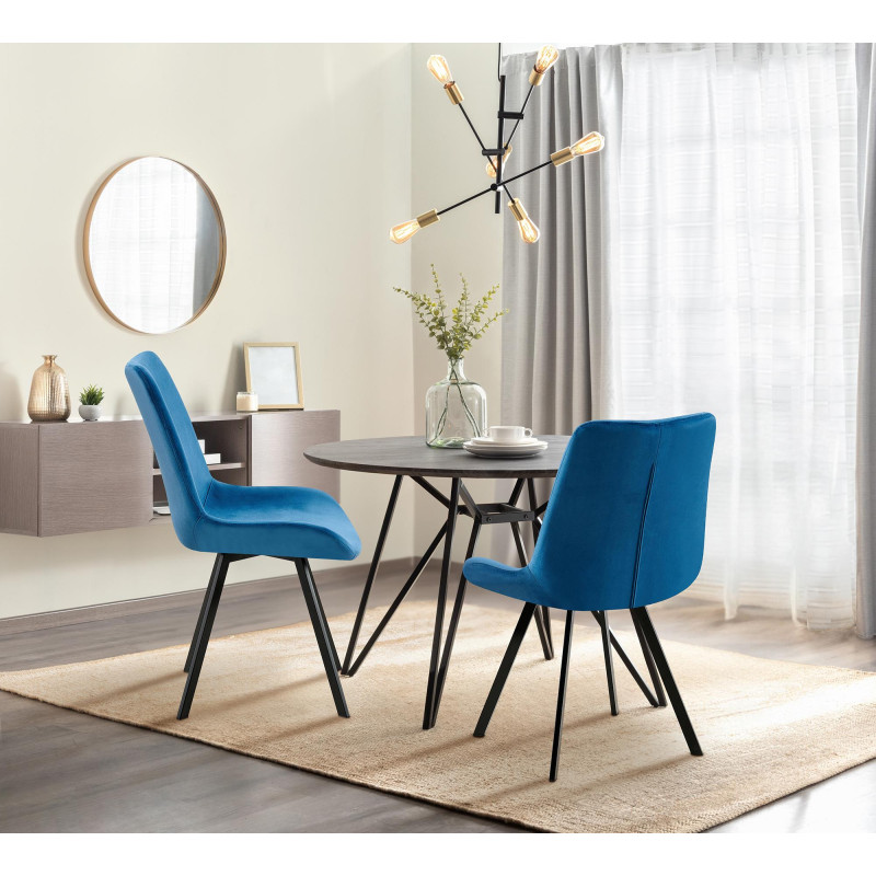 Chaise de salle à manger en velours Lewes bleu foncé