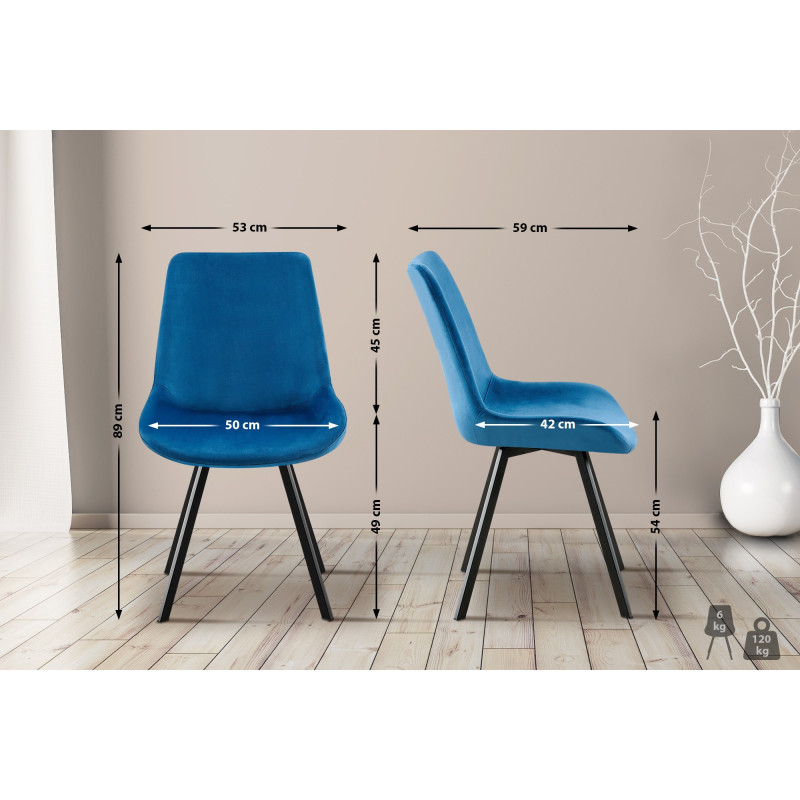 Chaise de salle à manger en velours Lewes bleu foncé