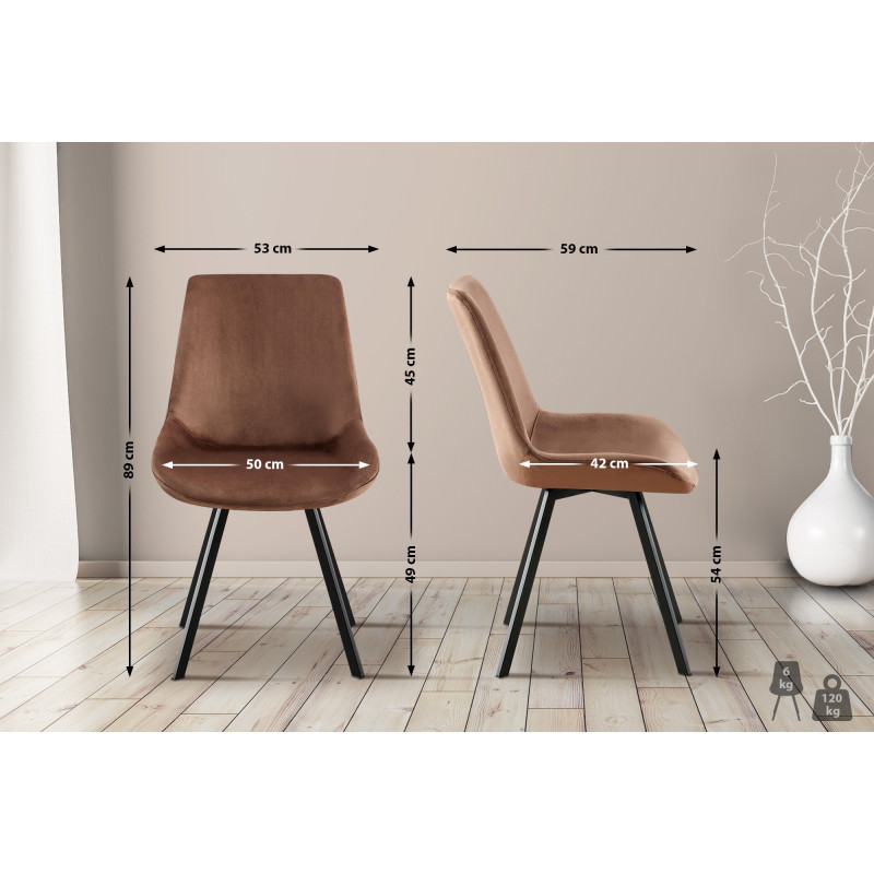 Chaise de salle à manger en velours Lewes brun