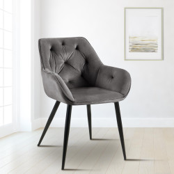 Fauteuil visiteur en velours Cassis, gris fonc?