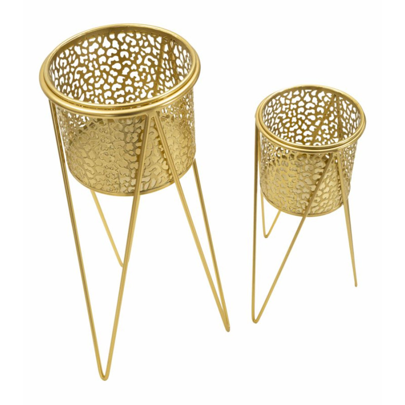 LOT DE 2 PORTE-VASE OR CM 21X20X46-18X18X32
