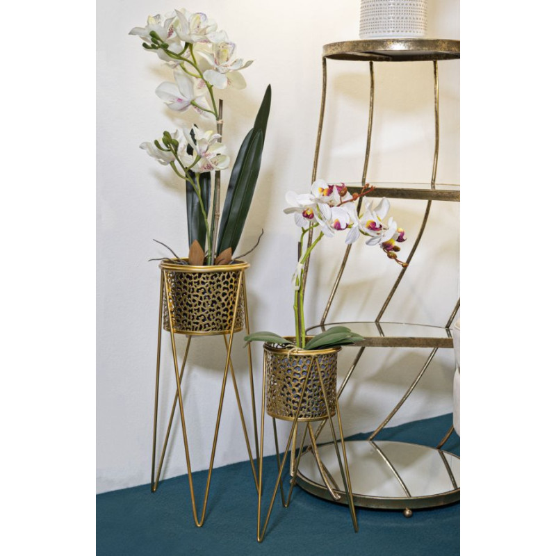 LOT DE 2 PORTE-VASE OR CM 21X20X46-18X18X32