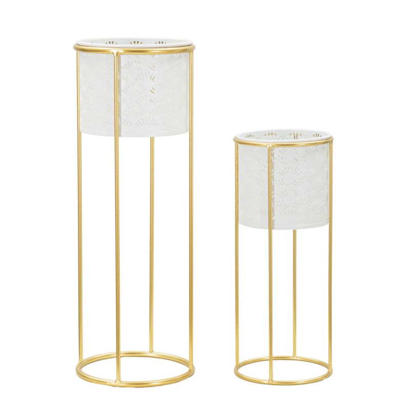 LOT DE 2 PORTE-VASE BLANC CM Ø 17X46-14X34