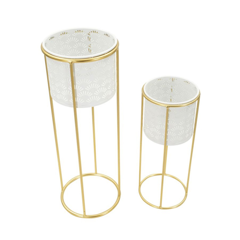 LOT DE 2 PORTE-VASE BLANC CM Ø 17X46-14X34