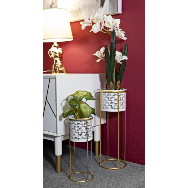 LOT DE 2 PORTE-VASE BLANC CM Ø 17X46-14X34