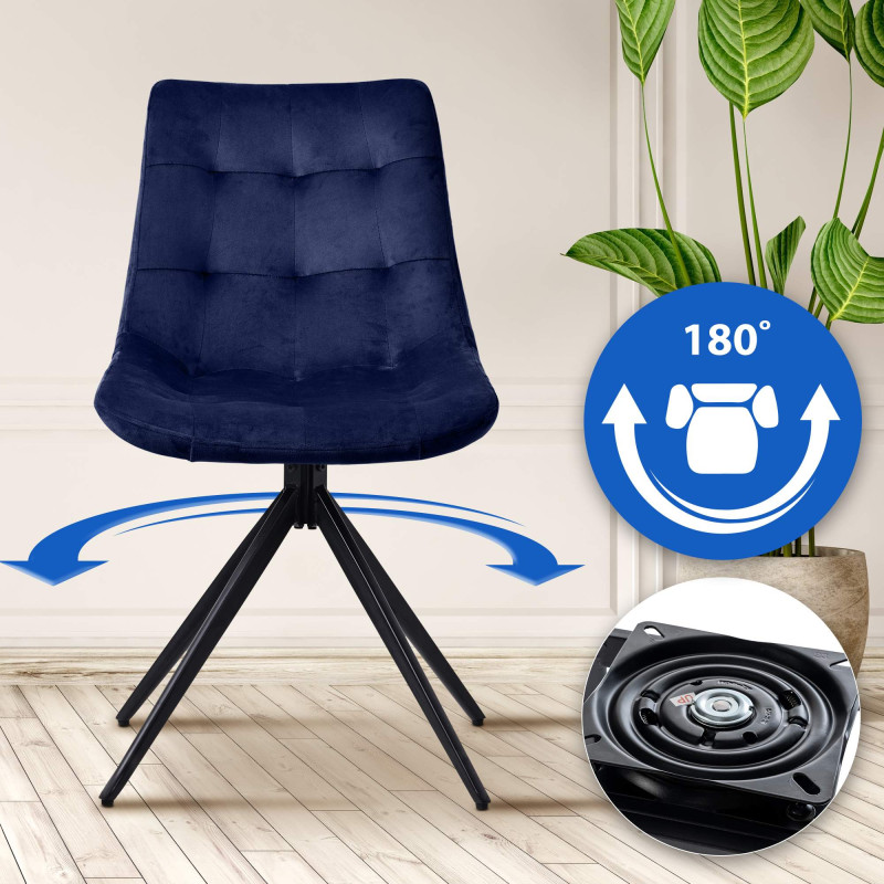Chaise de salle à manger en velours Merna bleu foncé
