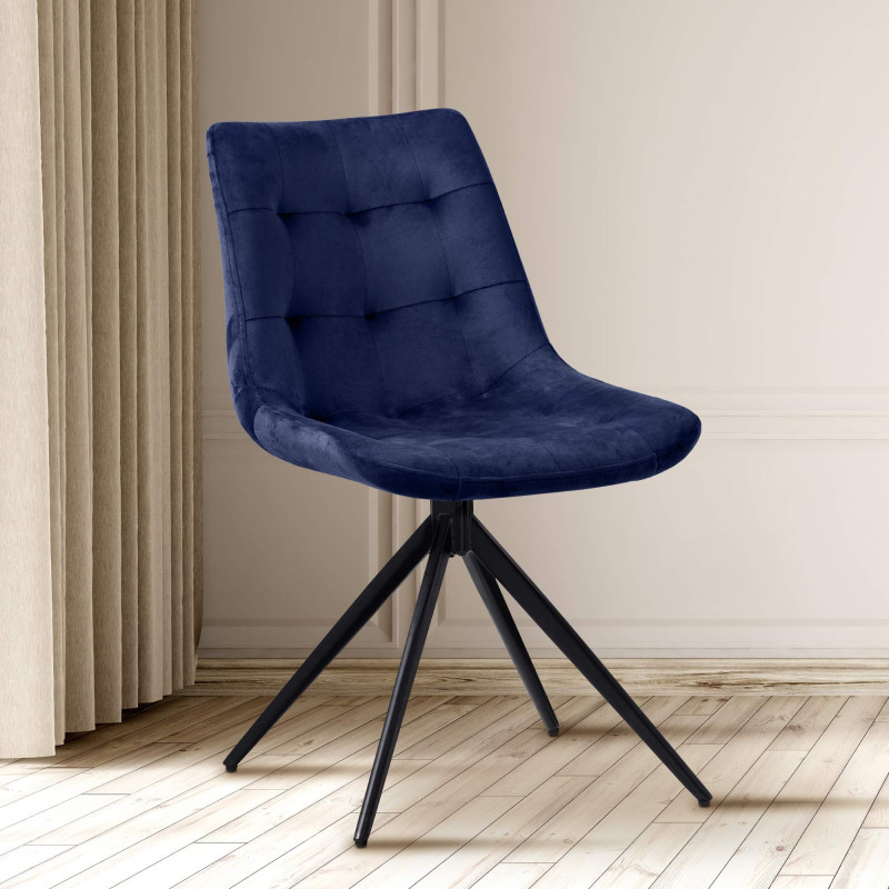 Chaise de salle à manger en velours Merna bleu foncé