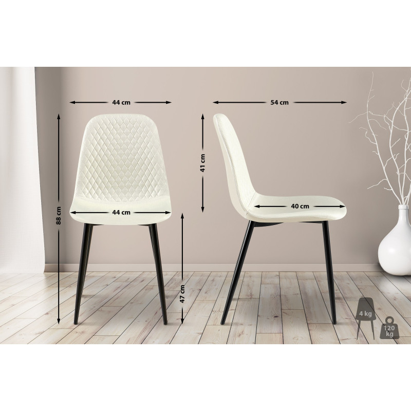 Lot de 4 chaises Giverny tissu crème
