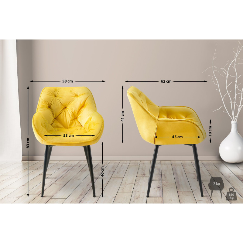 Lot de 2 chaises Tanna velours jaune
