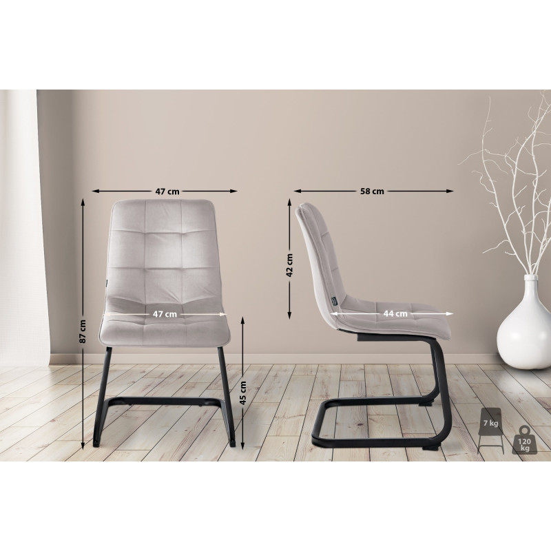 Lot de 2 chaises de salle à manger en velours Vermont gris