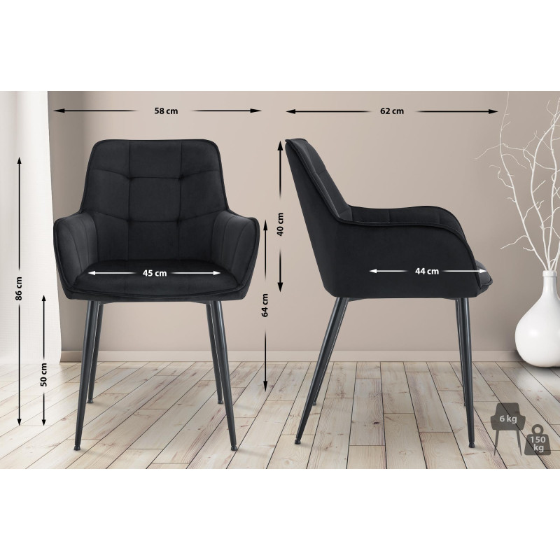 Chaise de salle à manger en velours Ferndale noir