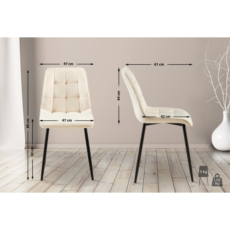 Chaise de salle à manger en velours Gifford crème