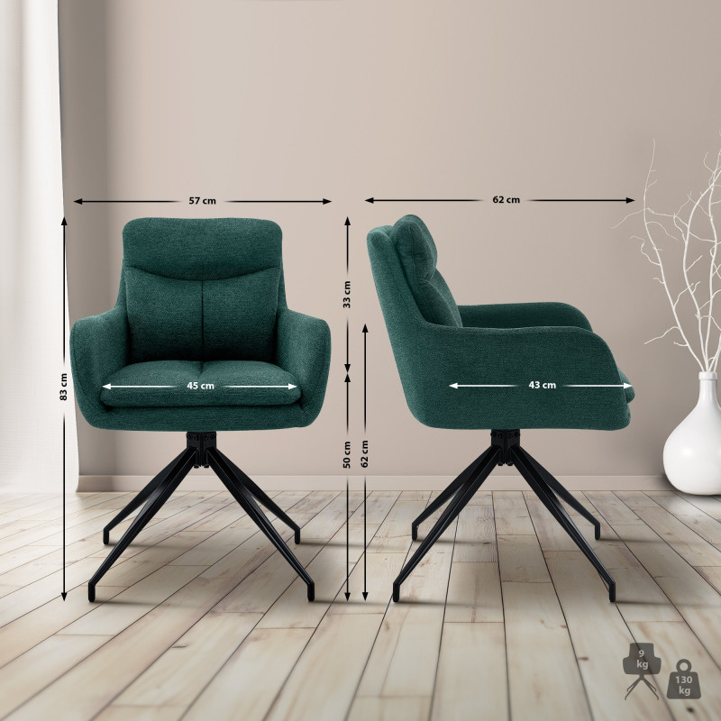 Chaise de salle à manger tissu Somers vert