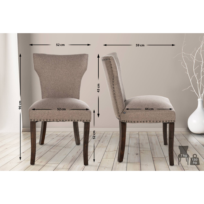 Lot de 2 chaises de salle à manger Zadar tissu antique foncé taupe