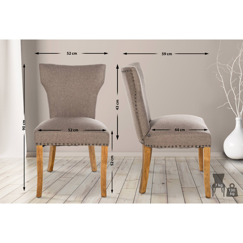 Lot de 2 chaises de salle à manger Zadar tissu antique clair taupe