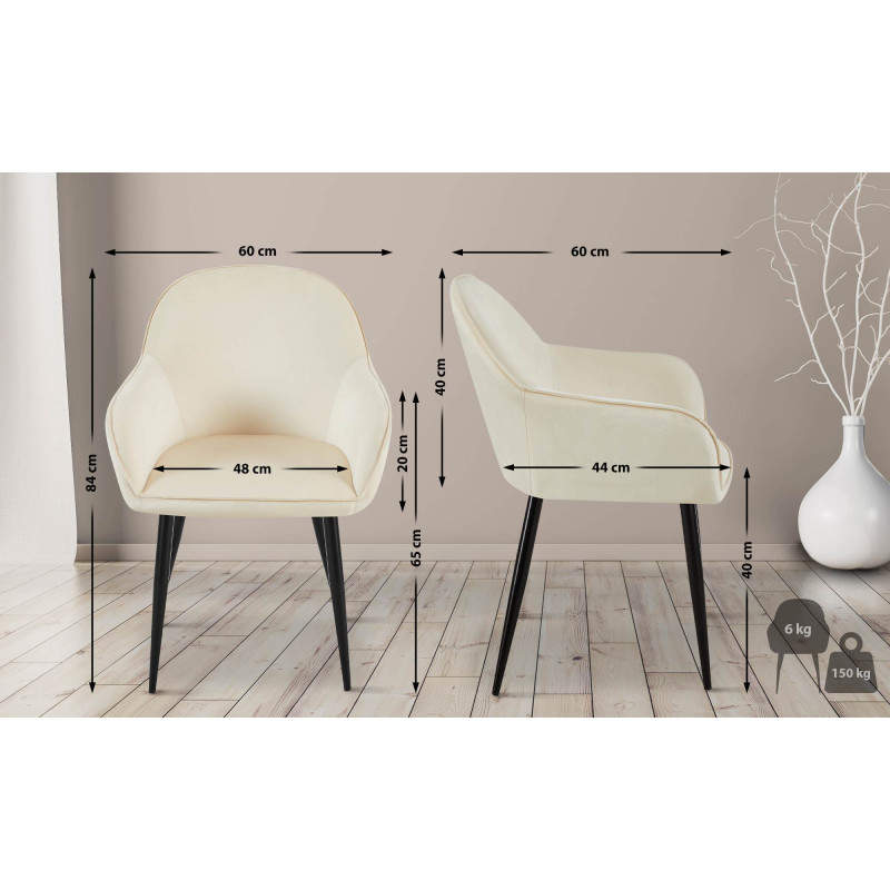 Lot de 2 chaises de salle à manger Boise velours crème