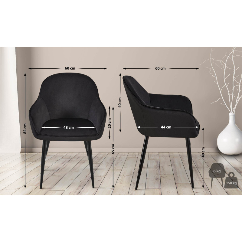 Lot de 2 chaises de salle à manger Boise velours noir