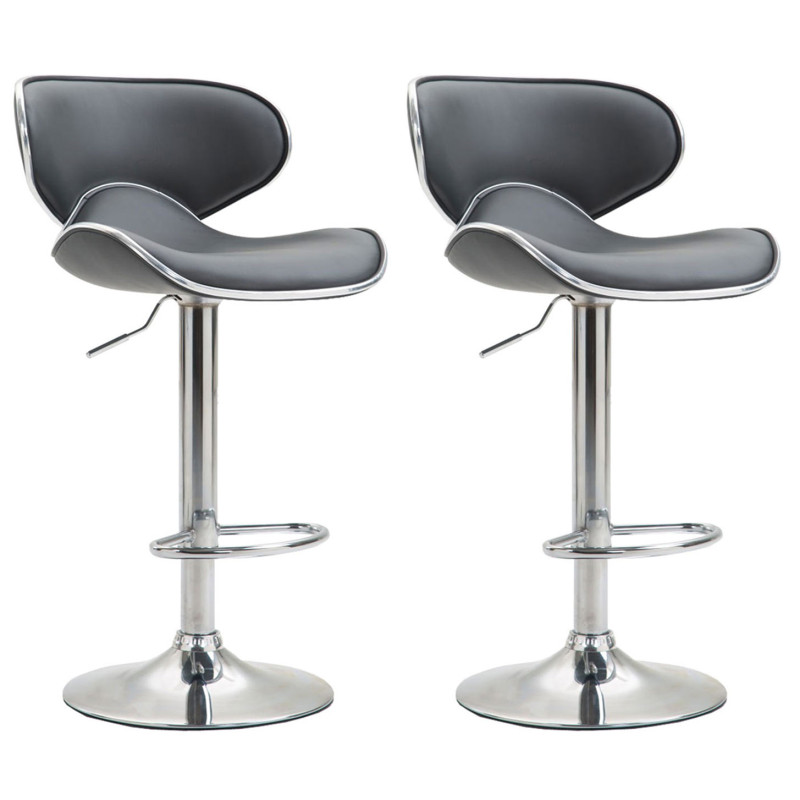 Lot de 2 tabourets de bar Las Vegas V2 simili cuir chromé gris