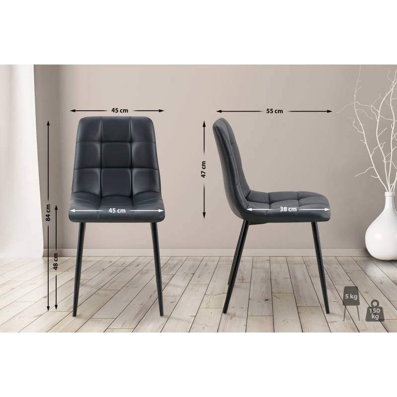 Lot de 4 chaises de salle à manger Antibes simili cuir noir