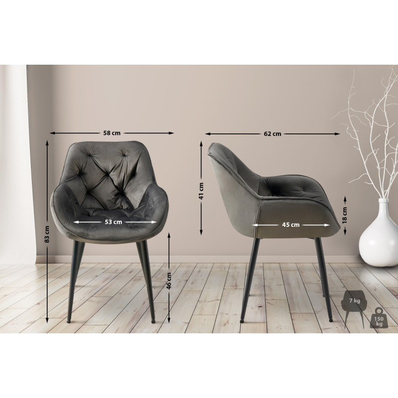 Lot de 2 chaises Tanna velours anthracite