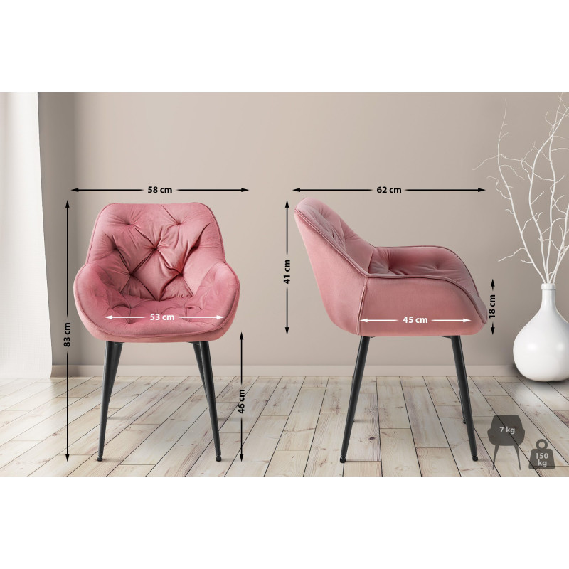 Lot de 2 chaises Tanna velours rose