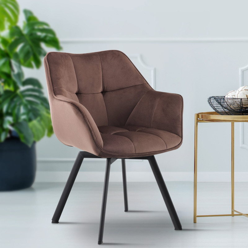 Chaise de salle à manger en velours Jordi brun