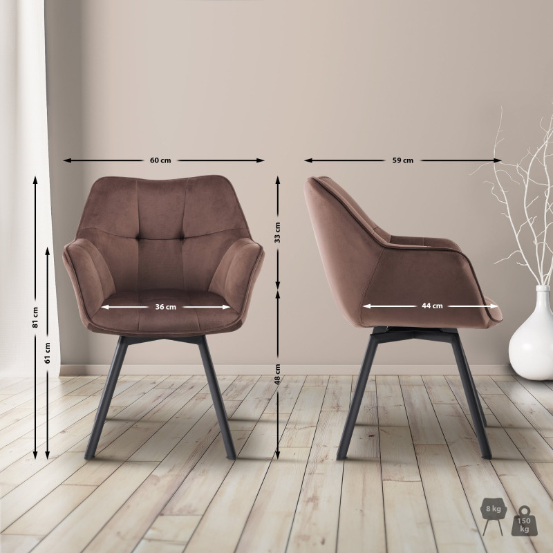 Chaise de salle à manger en velours Jordi brun