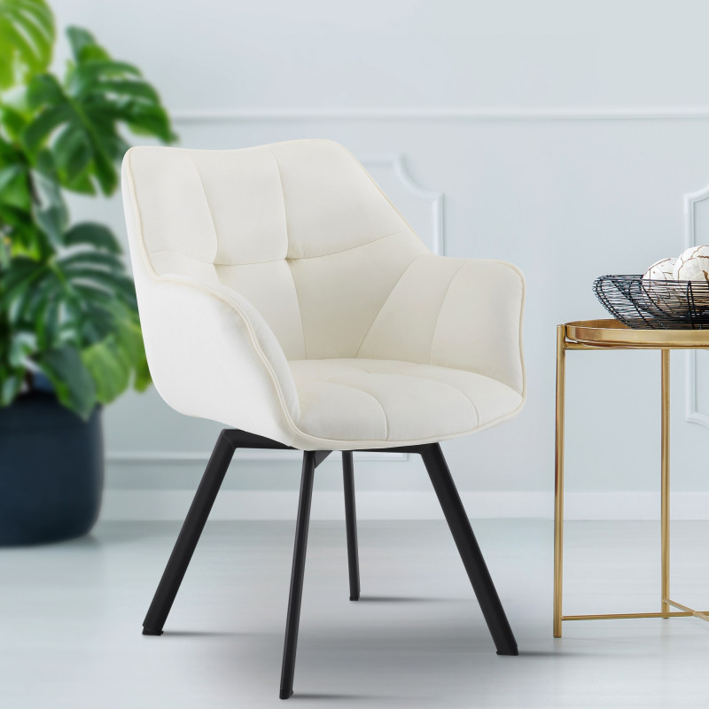 Chaise de salle à manger en velours Jordi crème