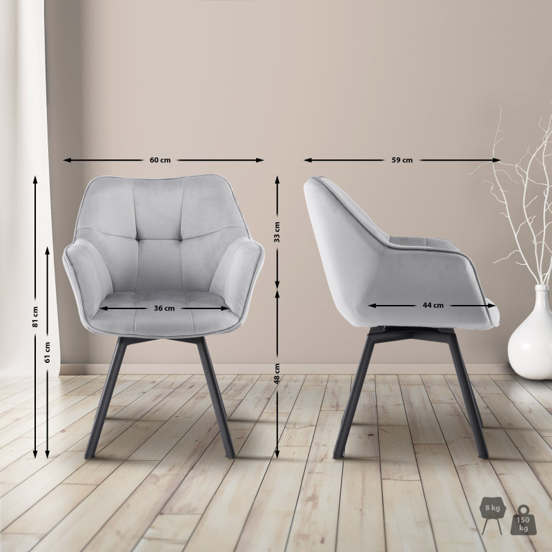 Chaise de salle à manger en velours Jordi gris foncé