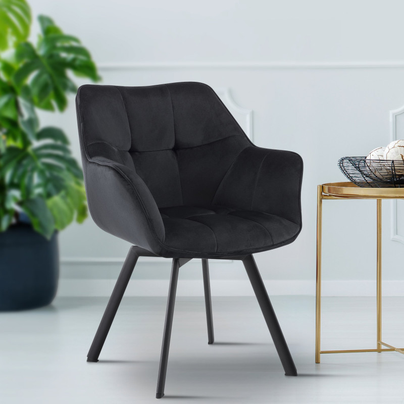 Chaise de salle à manger en velours Jordi noir