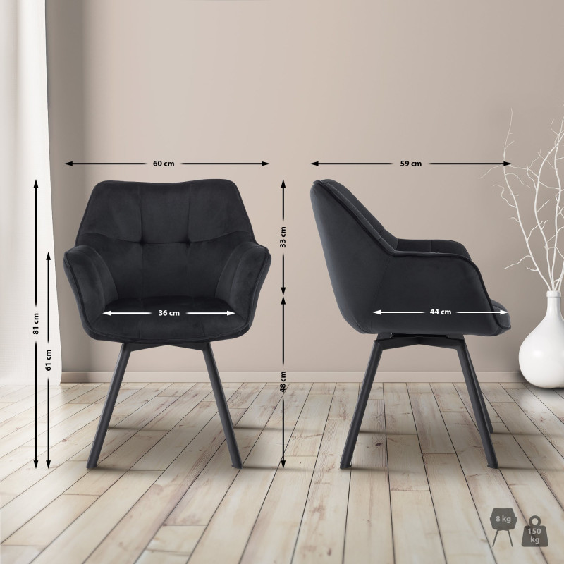 Chaise de salle à manger en velours Jordi noir
