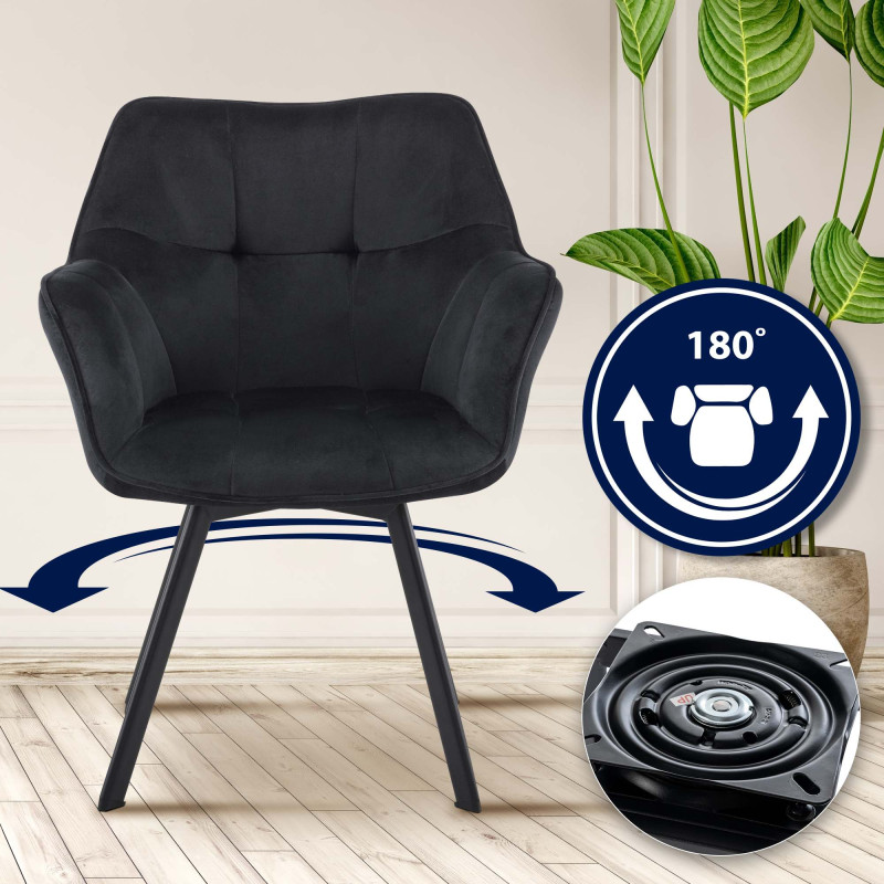 Chaise de salle à manger en velours Jordi noir