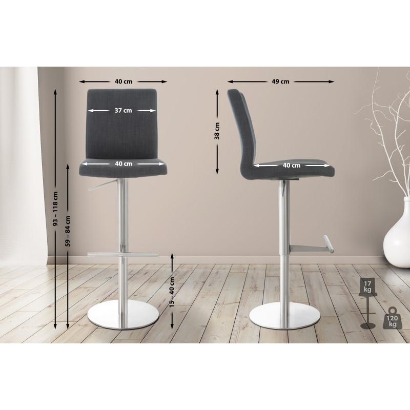 Tabouret de bar Cadiz tissu acier inoxydable gris foncé