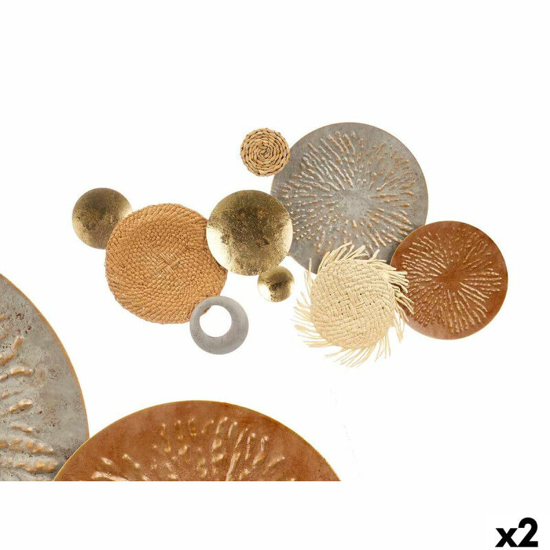 Décoration murale 23SMA0041 Marron Gris Métal Papier Fibre naturelle 90,2 x 5,7 x 47 cm (2 Unités)