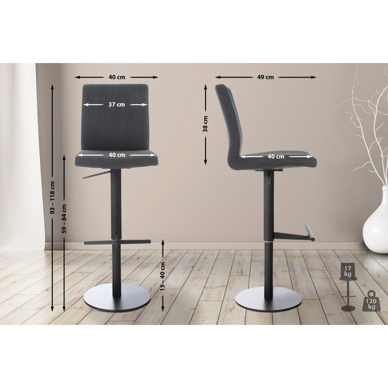 Tabouret de bar Cadiz en tissu gris foncé
