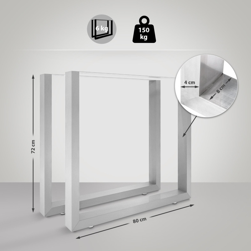 2x pieds de tables à manger Velden 80 cm acier inoxydable