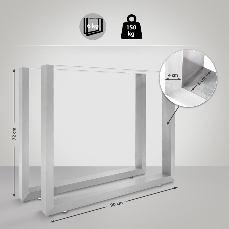 2x pieds de tables à manger Velden 90 cm acier inoxydable